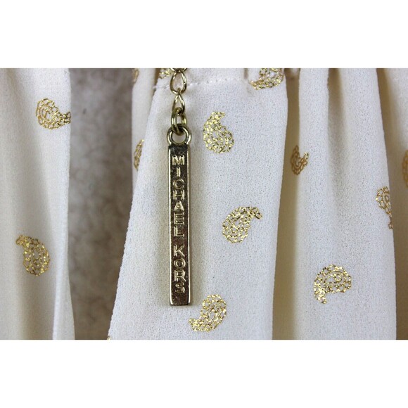 Michael Kors Size XS Beige Gold Print Hi Low Halter Dress Chain Collar - Picture 8 of 13